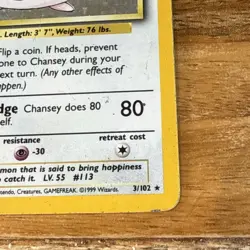 Pokemon Cards: Base Set Rare Holo: Chansey 3/102 TCG 1999 WOTC Vintage - Image 4