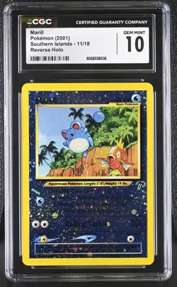 CGC 10 GEM MINT Marill 2001 Southern Islands 11/18 Reverse Holo Pokemon Card - Image 1