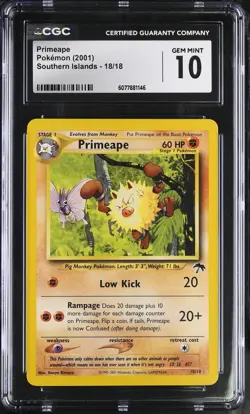 CGC 10 GEM MINT Primeape 2001 Southern Islands 18/18 Pokemon Card - Image 1