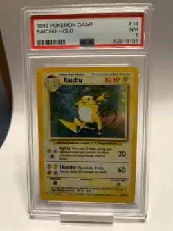 PSA 7 Raichu 14/102 Unlimited Base Set Holo Rare 1999 Pokemon Card NM - Image 1