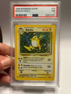 PSA 7 Raichu 14/102 Unlimited Base Set Holo Rare 1999 Pokemon Card NM - Image 2