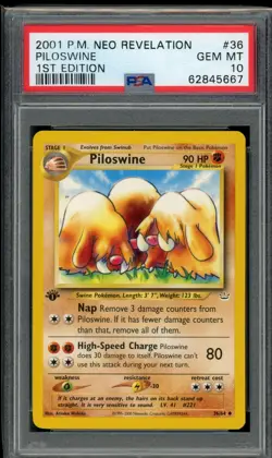PSA 10 Piloswine 36/64 Neo Revelation 1st Edition 2001 Pokemon - Image 1