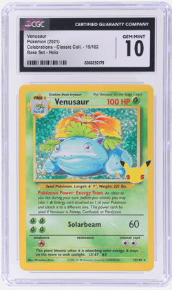 2021 Pokemon Celebrations Classic Collection Base Set Venusaur Holo #15 CGC 10 - Image 1