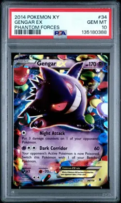 PSA 10 GEM MINT Gengar EX 34/119 XY Phantom Forces Holo 2014 Pokemon - Image 1