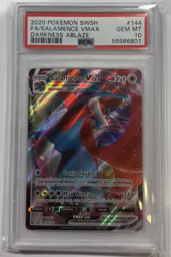 2020 Pokemon SWSH Darkness Ablaze Salamence VMAX Full Art FA 144/189 PSA 10 - Image 1