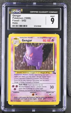 CGC 9 MINT Gengar 1999 Fossil 5/62 Holo Pokemon Card - Image 1