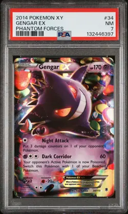 2014 POKEMON XY PHANTOM FORCES #34 GENGAR EX PSA 7 - Image 1