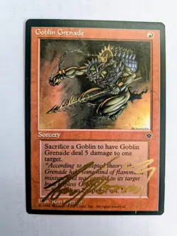 MTG FALLEN EMPIRES Goblin Grenade SIGNED IN GOLD BY RON SPENCER - Image 1