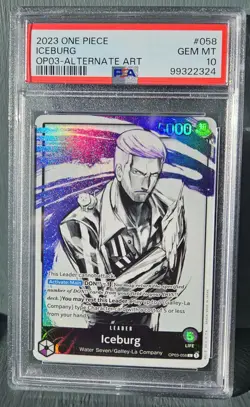 PSA 10 One Piece Card Game TCG Iceburg OP03-058 Alt Art Leader PSA 10 - Image 1