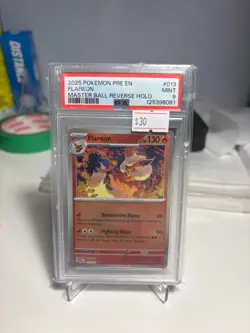 PSA 9 MINT Pokemon Flareon 2025 Pre EN Master Ball Reverse Holo 013/131 - Image 1