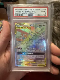 2019 Pokemon Sun & Moon Unified Minds Garchomp Giratina Tag Team #247/236 PSA 9 - Image 1
