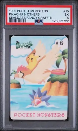 PSA 5 Pokemon Card 15 Pikachu & Others Sealdass Fancy Graffiti - 1999 - Image 1