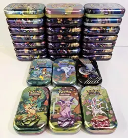 Lot Of 27 Empty Pokemon TCG Mini Tins Various Sets Sword & Shield Mega Evolution - Image 1