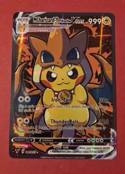 Pikachu Cosplay Mega Charizard Y Pokemon Custom ACG Card Holo Foil Anime Cosplay - Image 1