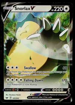Pokemon Card - Snorlax V Sword & Shield Base Set 141/202 Ultra Rare - Image 1