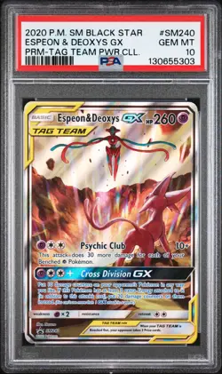 2020 POKEMON SM BLACK STAR PROMO TAG TEAM POWERS COLL ESPEON & DEOXYS GX PSA 10 - Image 1