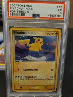 2007 Pokemon Pop Series 5 Pikachu #12 P5 Holo Inverted Back PSA 5 Misprint - Image 1