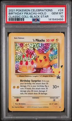 2021 POKEMON CELEBRATIONS CLASSIC COLLECTION #24 BIRTHDAY PIKACHU-HOLO PSA 10 - Image 1