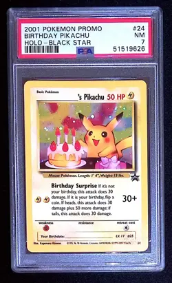 2001 POKEMON PROMO BLACK STAR #24 BIRTHDAY PIKACHU-HOLO PSA 7 - Image 1