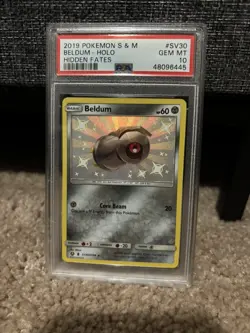 POKEMON 2019 Sun Moon Hidden Fates BELDUM Holo Shiny #SV30 PSA 10 Gem Mint - Image 1