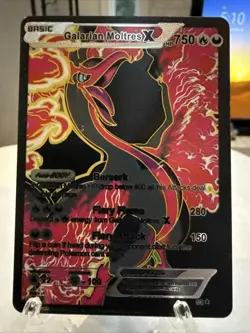 Galarian Moltres X Black And Red Foil Fan Art Card Hp750 Fiery Attack 💥💥💥 - Image 1