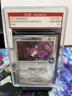 TEAM ROCKET'S RATTATA FOIL 2025 Pokemon RARE #147/182 Card GRADED 10 MINT - Image 1
