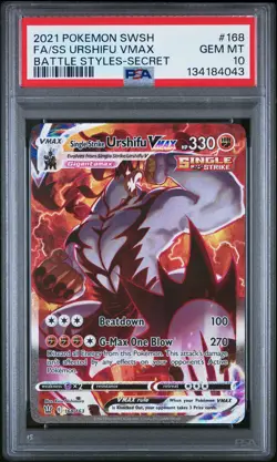2021 POKEMON SWSH SECRET #168 FULL ART/SINGLE STRIKE URSHIFU VMAX PSA 10 - Image 1