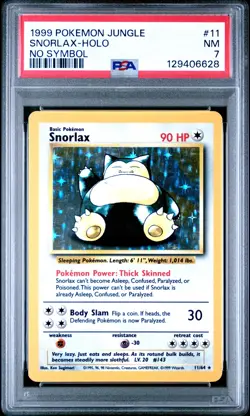 1999 POKEMON JUNGLE NO SYMBOL #11 SNORLAX-HOLO PSA 7 - Image 1