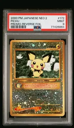 Pokemon Neo Premium File 2 Pichu Reverse Holo No.172 2000 Japanese Edition PSA 9 - Image 1