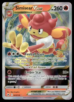 Pokemon Cards Simisear VSTAR 023/159 Crown Zenith Holo Rare VSTAR NM *2 - Image 1