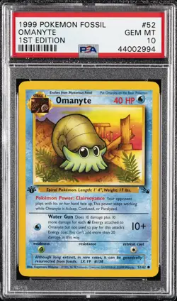 1999 POKEMON FOSSIL 1ST ED #52 OMANYTE PSA 10 - Image 1