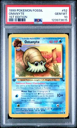 1999 POKEMON FOSSIL 1ST ED #52 OMANYTE PSA 10 - Image 1
