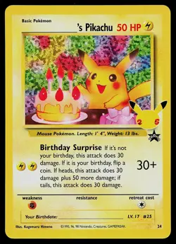 Pokemon Card - Birthday Pikachu Celebrations Classic Collection 24/53 Holo - Image 1