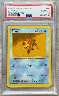 Pokemon Card Shadowless Staryu PSA 10 Gem Mint, Base Set #65, WOTC 1999 - Image 1