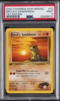 2000 POKEMON GYM HEROES 1ST ED #72 BROCK'S SANDSHREW PSA 9 - Image 1