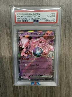 2025 POKEMON SVP EN-SV BLACK STAR PROMO #205 TEAM ROCKET'S MEWTWO EX PSA 10 - Image 1
