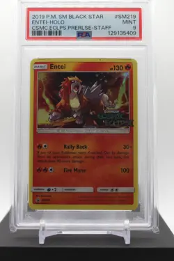 PSA 9 - Entei Staff Prerelease SM219 - 2019 Pokemon Black Star Promo - Image 1