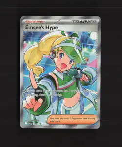 Emcee's Hype 220/182 Destined Rivals Full Art Ultra Rare Holo Pokemon Card LP - Image 1