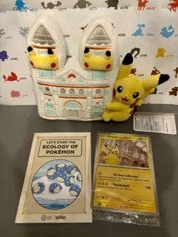 Pokemon x Natural History Museum Pikachu Jumbo Promo Card + plushie bundle - Image 1