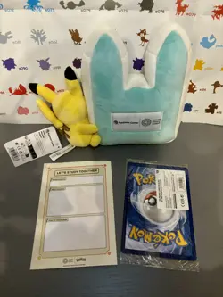 Pokemon x Natural History Museum Pikachu Jumbo Promo Card + plushie bundle - Image 2