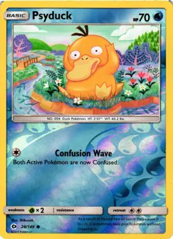 Pokemon TCG Psyduck 28/149 Reverse Holo Sun and Moon Base Set VLP - Image 1