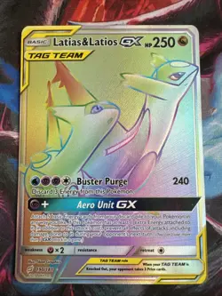 Latias & Latios GX 190 Team-Up Secret Rainbow Rare Sun & Moon Pokemon - Image 1