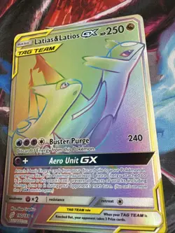 Latias & Latios GX 190 Team-Up Secret Rainbow Rare Sun & Moon Pokemon - Image 3