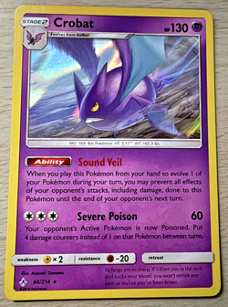Pokemon TCG Crobat 66/214 Sun & Moon Unbroken Bonds Holo Rare Card - Image 1