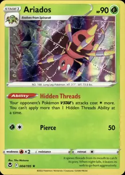 Ariados - Holo Rare - Silver Tempest 004/195 - MINT - Pokemon - Image 1