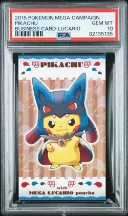 Pokemon 2015 Mega Lucario Business Card Japanese XY Promo Poncho Pikachu PSA 10 - Image 1