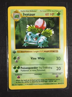 1999 Pokemon Game Base Set 1st Edition #30 IVYSAUR Shadowless EX Light Play - Image 1