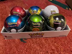Sealed Pokemon Pokeball Tins (6) in Case Display (5 B20) (1 C20) - Image 1