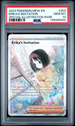 2023 POKEMON MEW EN-151 SPECIAL ILLUSTRATION RARE #203 ERIKA'S INVITATION PSA 10 - Image 1