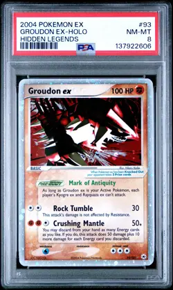 2004 POKEMON EX HIDDEN LEGENDS #93 GROUDON EX-HOLO PSA 8 - Image 1